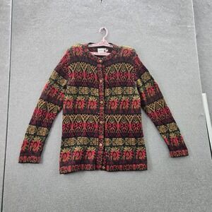 The Alpaca Connection Women Cardigan XL‎ Red Aztec Geometric Alpaca Y2K